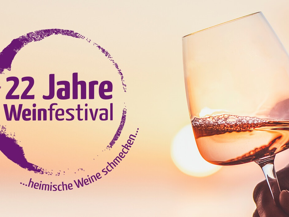 Logo Weinfestival und gefülltes Weinglas.