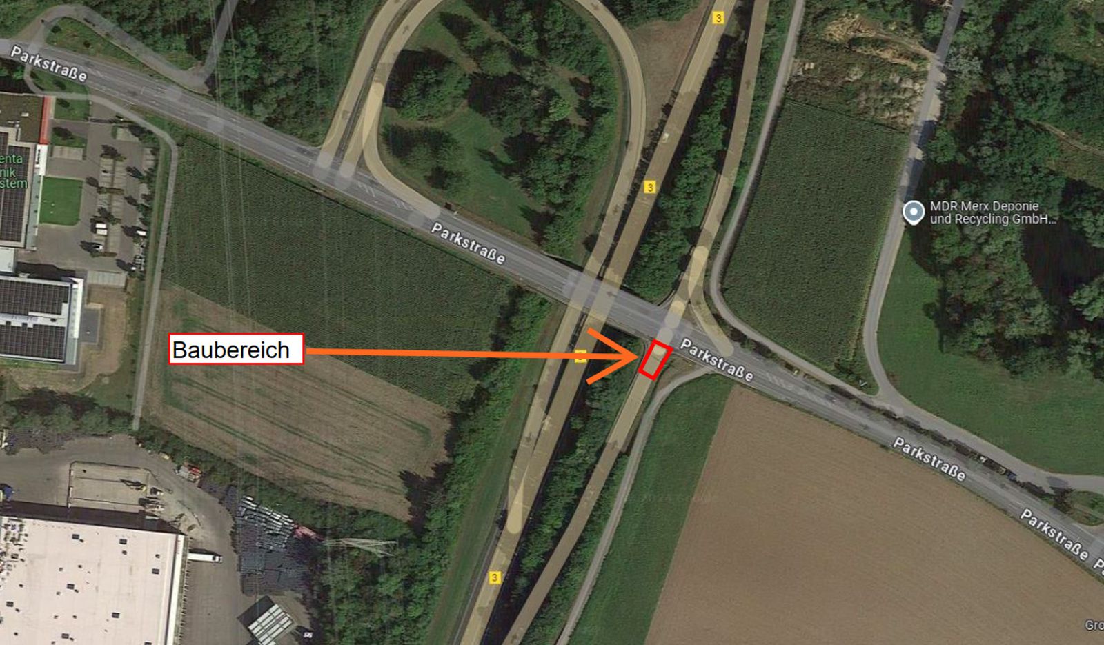 Lageplan der Sanierung an der B3 Abfahrt Parkstraße 